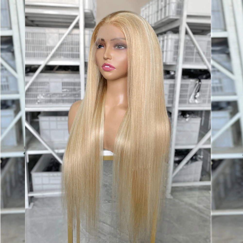 200% Density Human Hair 13x6 Full Frontal Wig 27/613# Highlighted Color Straight Hair